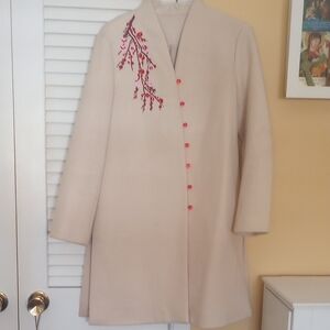 Elegant Cream Embroidered Women's Coat